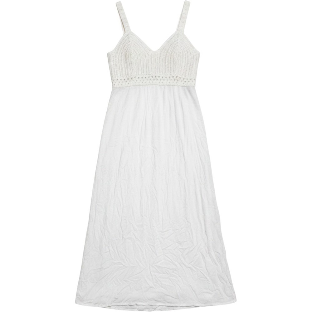 Sincerely Jules White Crochet Bodice Smocked Back Midi Dress Womens Medium Bride